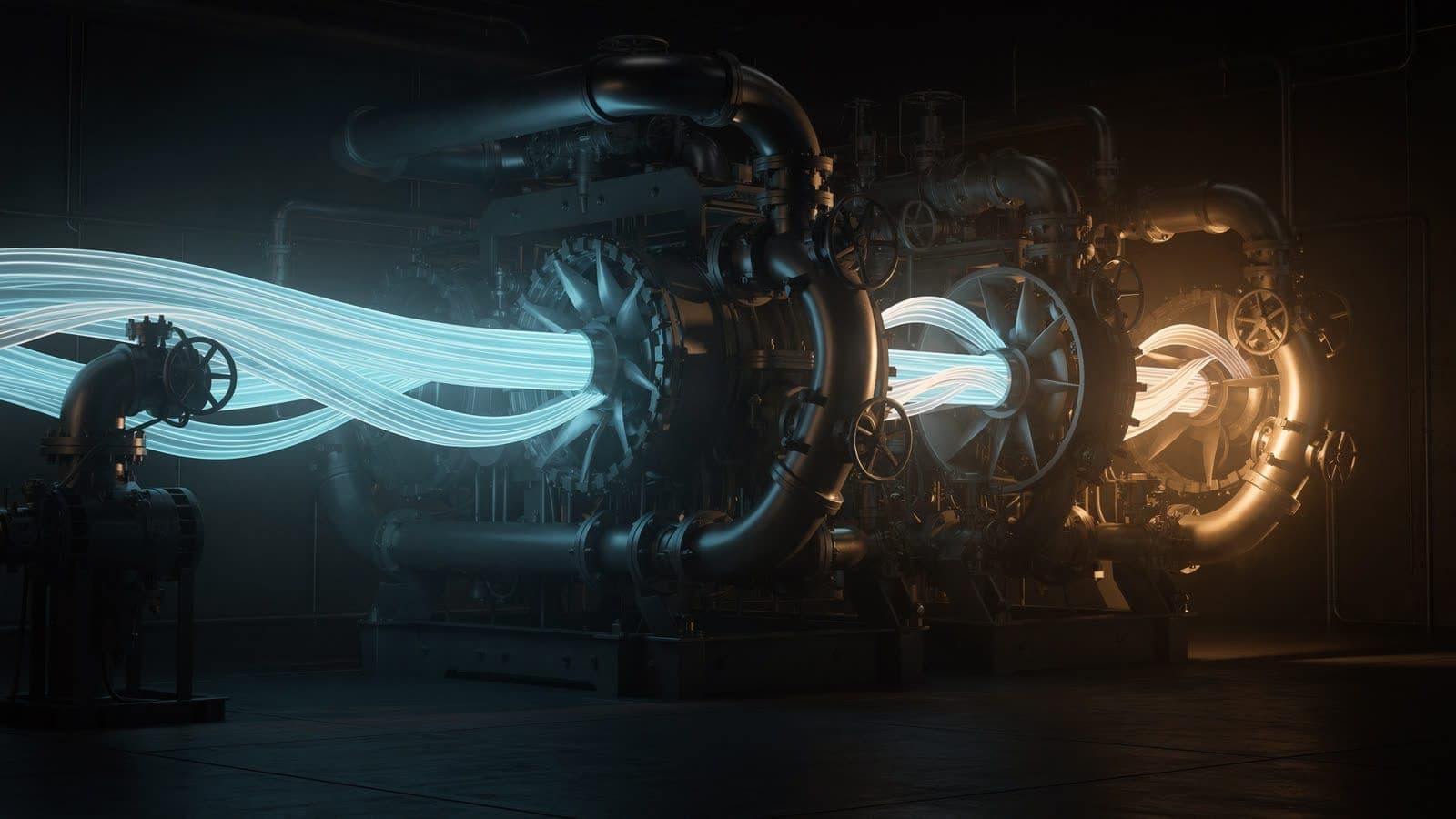 MCI case study artwork: industrial motor with light streaks