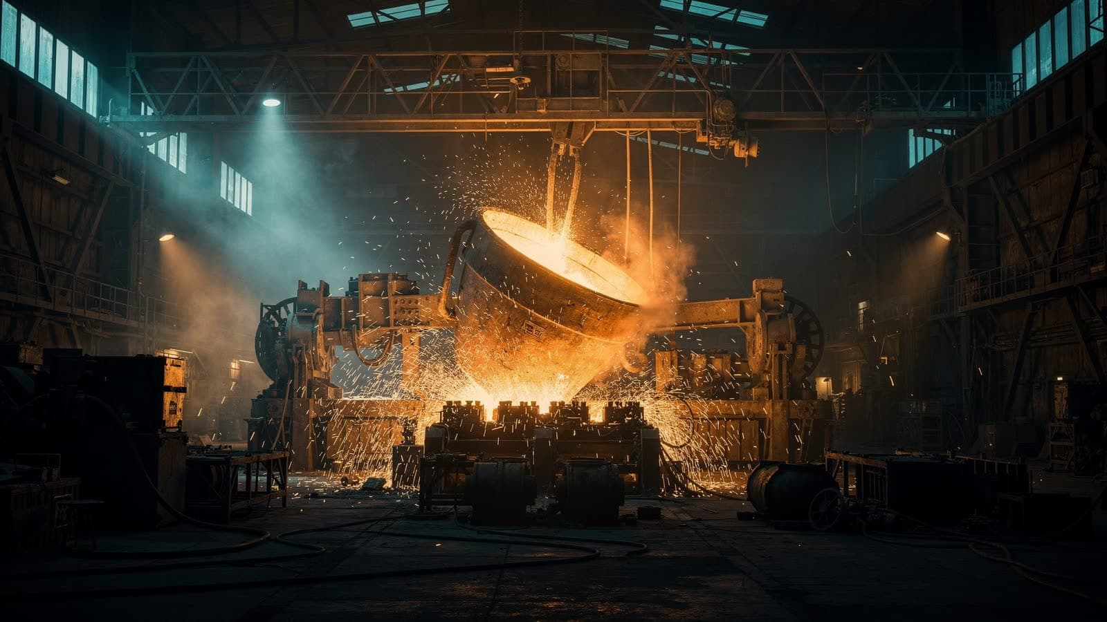 MPI case study artwork: foundry floor glowing orange